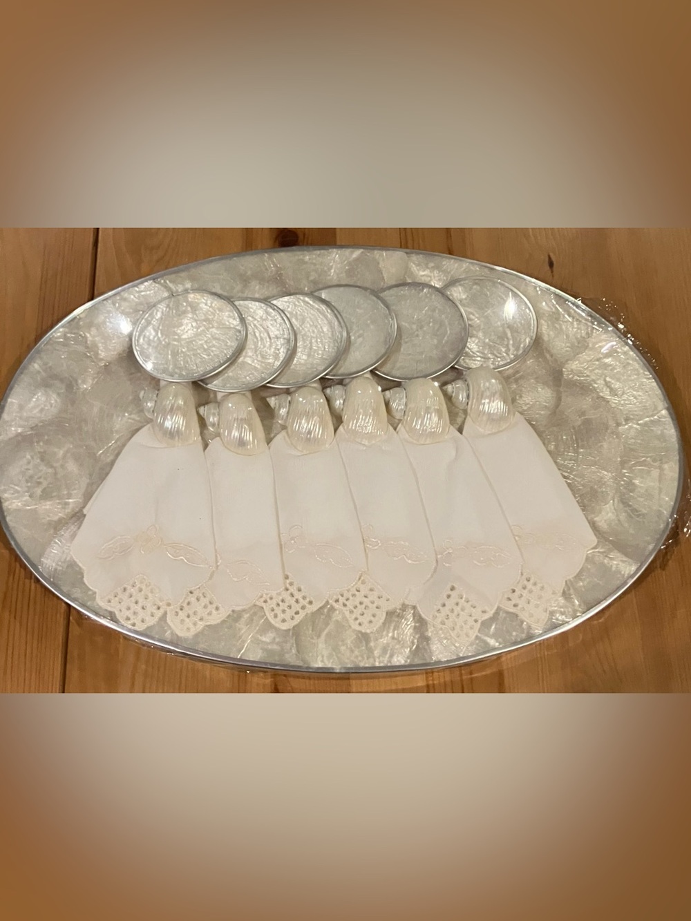 NEW Vintage Capiz Shell Table Setting for 6 w/Placemats, Napkins, Rings, Coaster